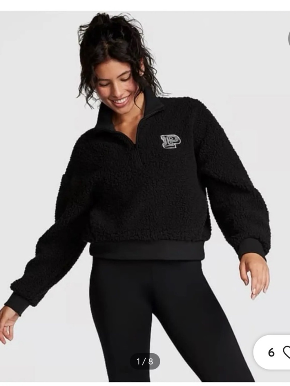 VS Pink-Black Sherpa Quarter-Zip Pullover Sweater